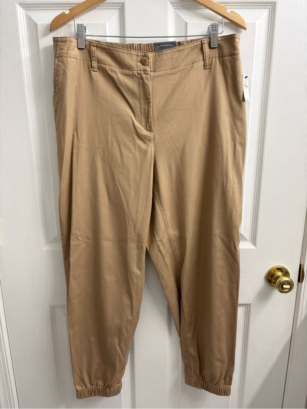 Talbots Jogger Chino Pants Women’s 1X Tan Tapered Twill Ankle Minimalist Khaki